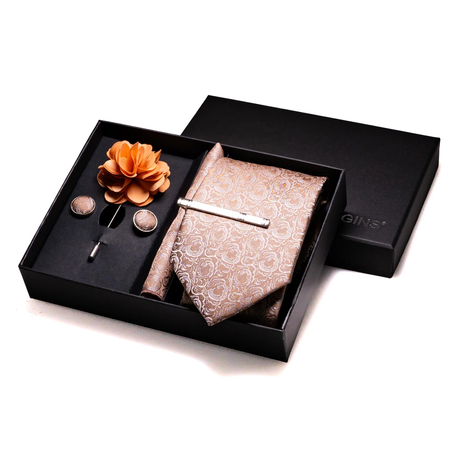 Complete formal accessory ensemble featuring premium silk tie and coordinated pieces