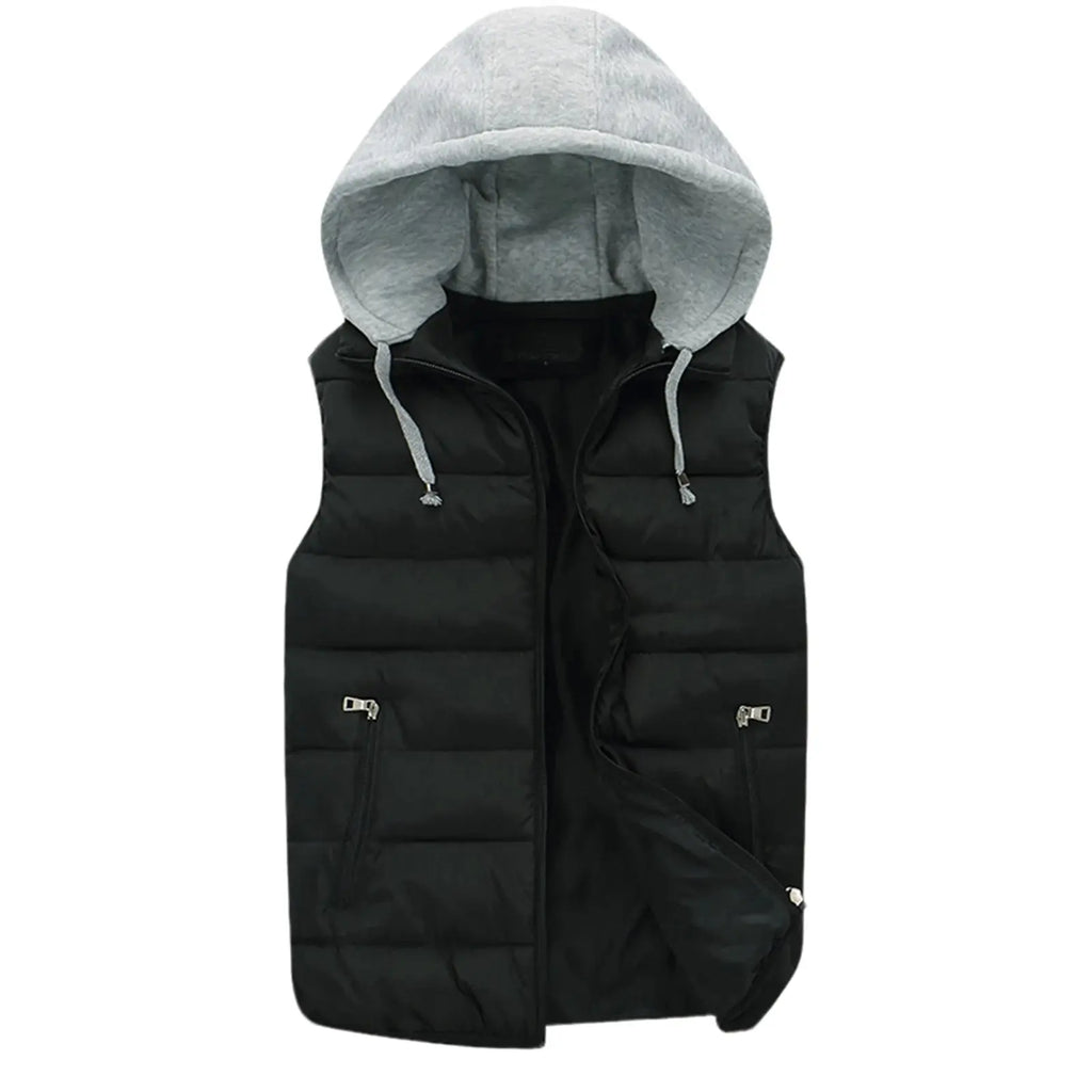 Winter Embrace Vest in action during a hike, demonstrating its practicality and windproof features.