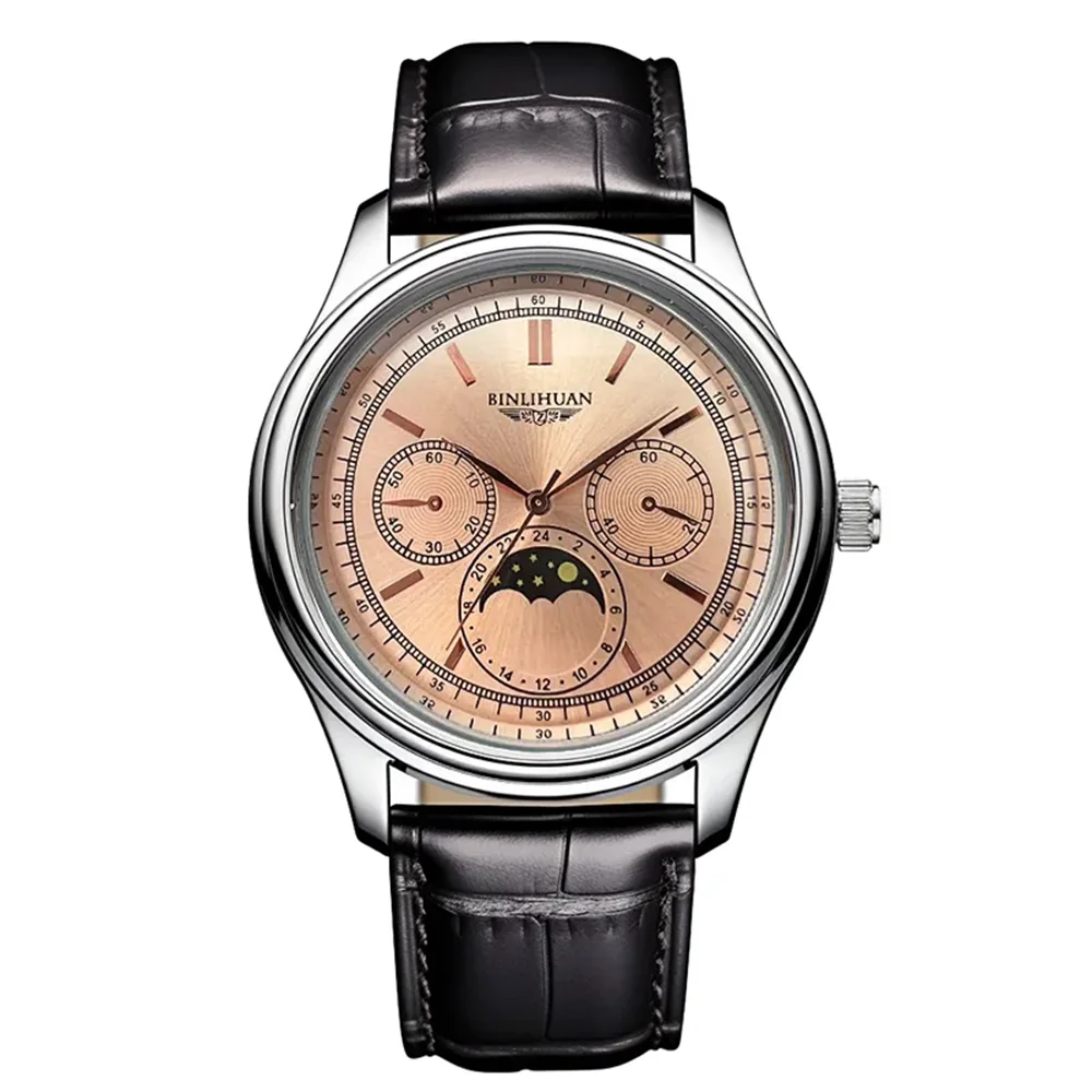 Side view of Timeless Precision watch showing the supple leather band.