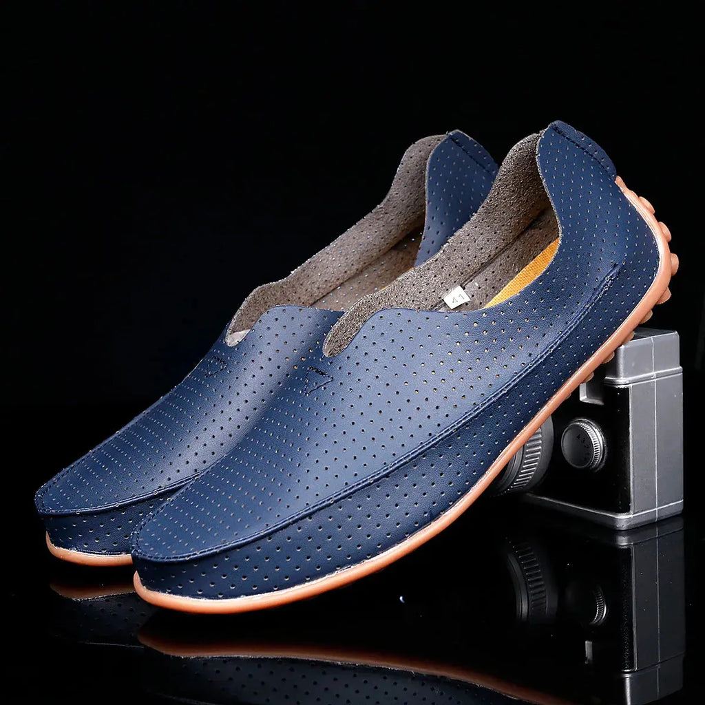 Luxe comfort loafers in tan genuine leather, perfect for summer outings.