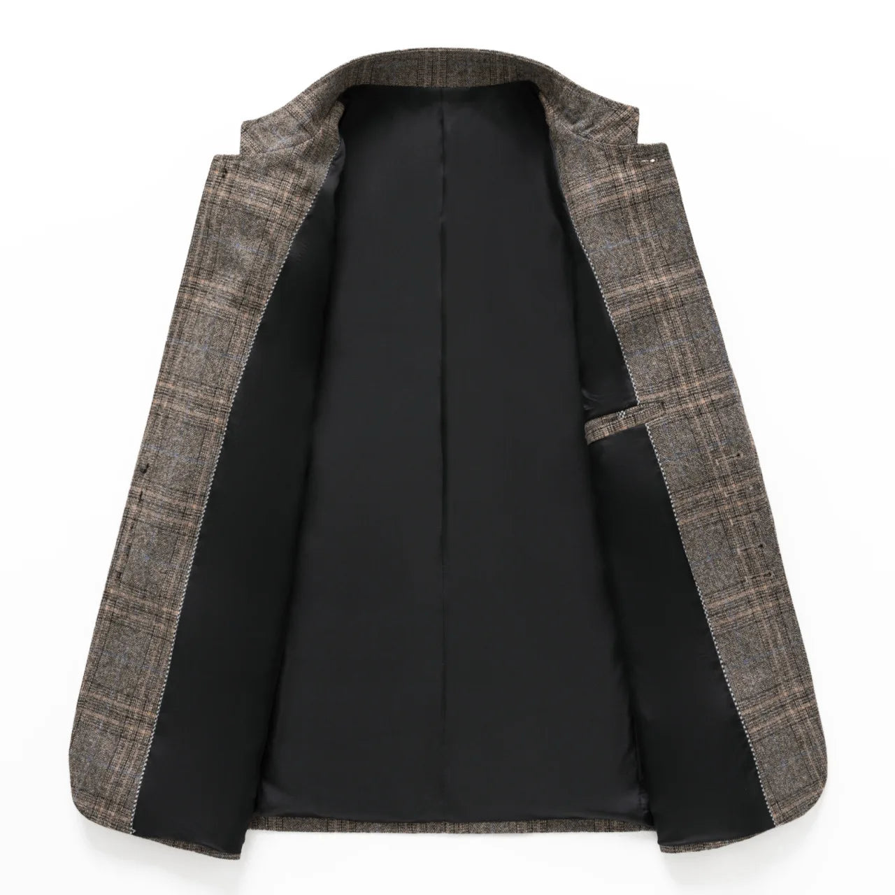 Full view of the sleek blazer, highlighting its refined silhouette and contemporary design.