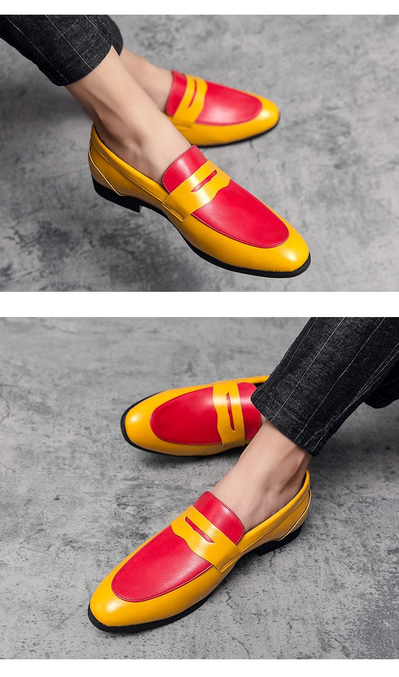Waterproof leather loafers being easily slipped on without hands