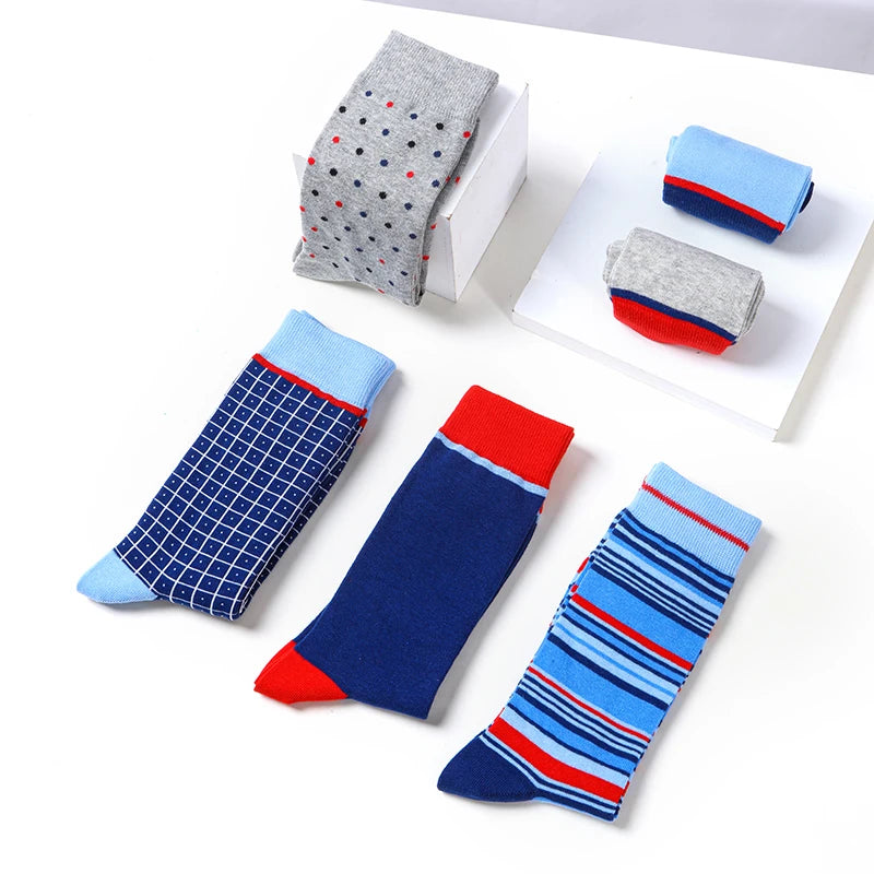 Men's dress socks featuring a subtle blue dot design for business attire.