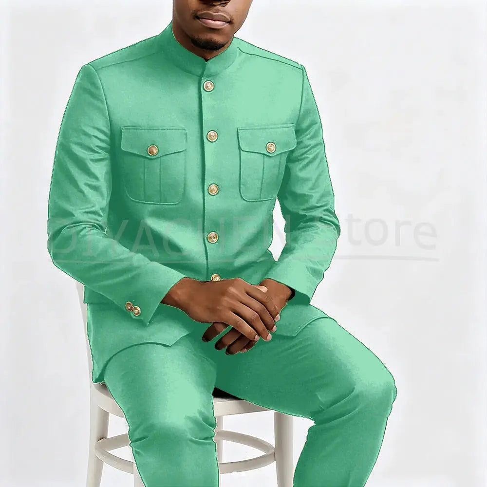 Event-ready attire in light beige, perfect for summer weddings.