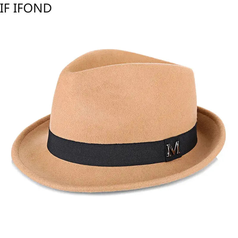 Winter's Charm fedora displayed on a wooden table, showcasing its sophisticated look.