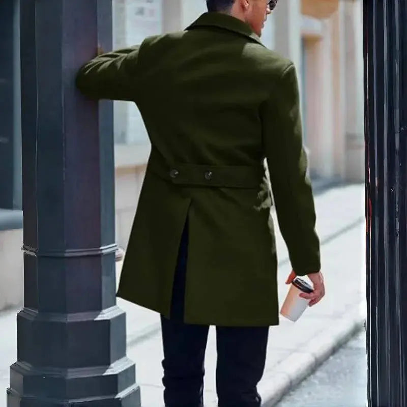 Stylish wool blend coat with deep pockets, ideal for sophisticated evening outings.