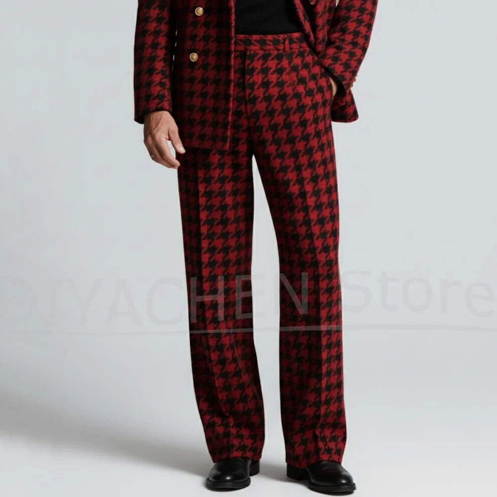 Close-up of houndstooth fabric texture, showcasing the elegant cotton-polyester blend.