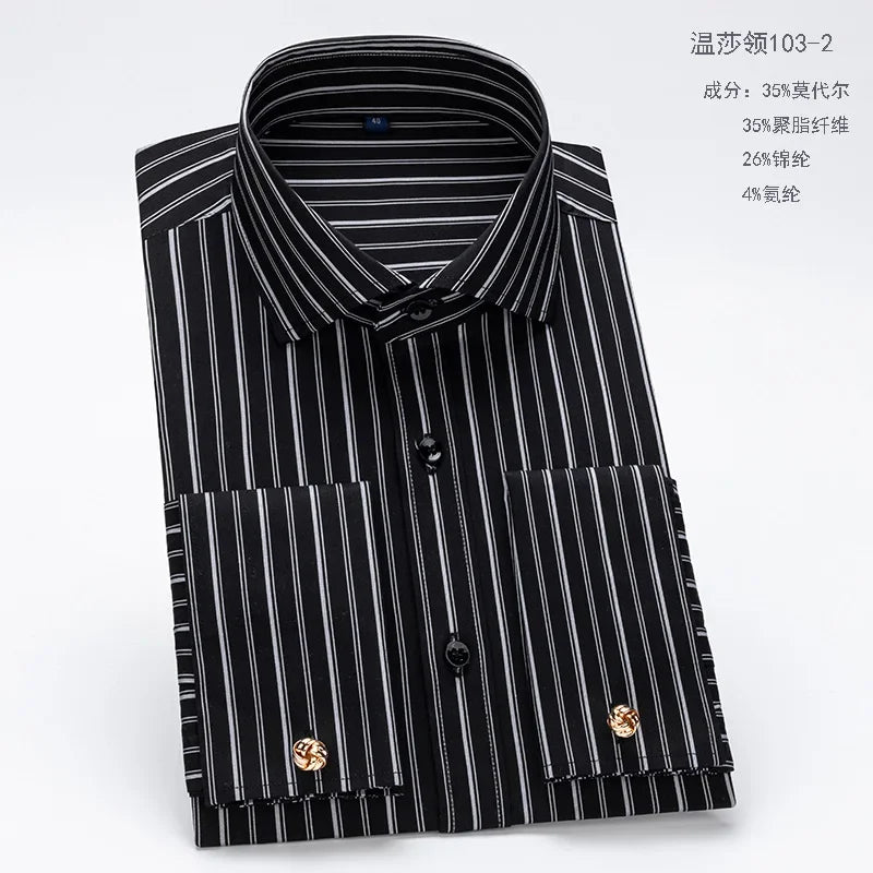 Wrinkle-resistant modal blend shirt with Windsor collar and French cuff details