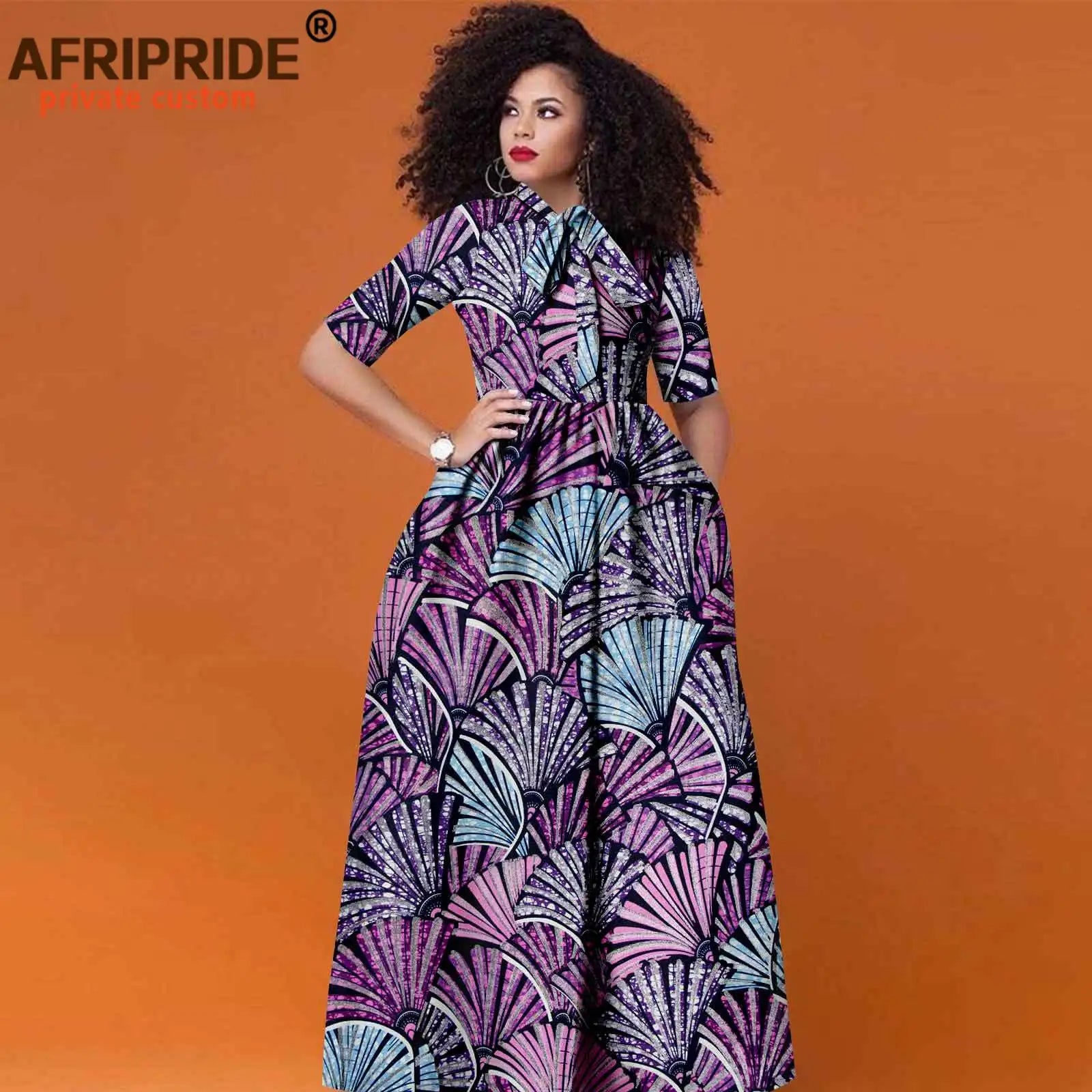 African Women's Ankara Half Sleeve High Waist Maxi Dress