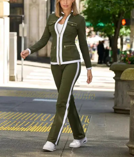 Professional women's attire with a contemporary touch for confident presentations.