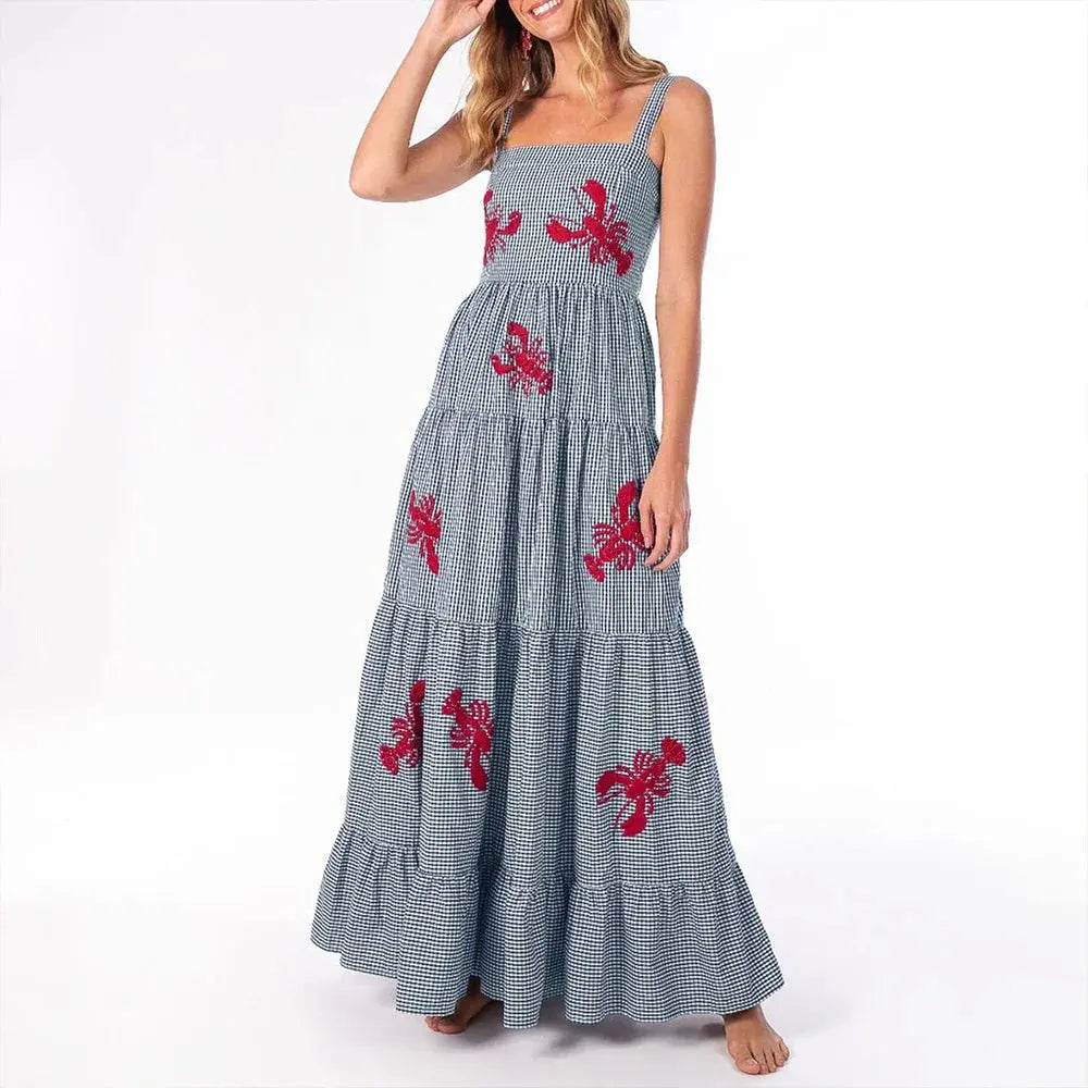 Model wearing the Sunset Soirée Midi dress, showcasing its elegant fit and breathable fabric.