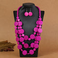 African Wedding Party Wooden Beads Necklace & Earring Jewelry Set