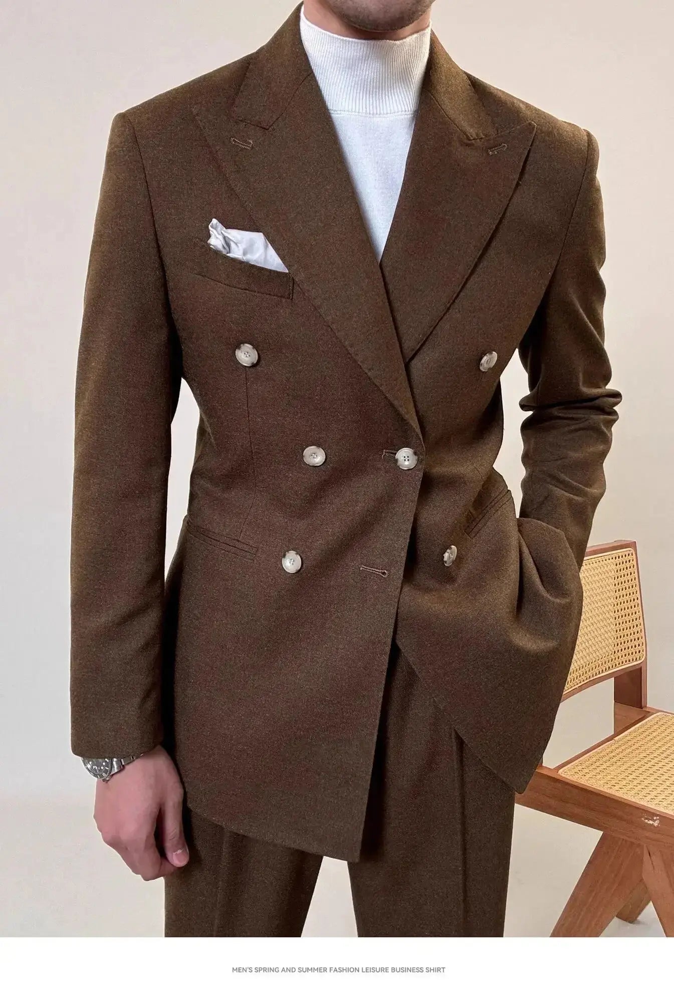 Men's power suit in navy blue, crafted from premium polyester-viscose blend for comfort and durability.
