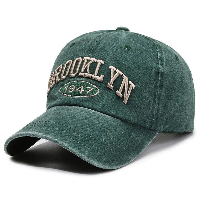 Close-up of the Vintage Vibes Cap's embroidery detail on the front.