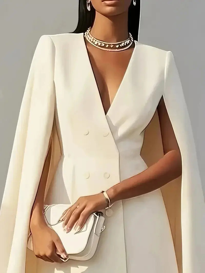 Close-up of soft, breathable fabric of the V-neck cloak blazer, perfect for professional wear.