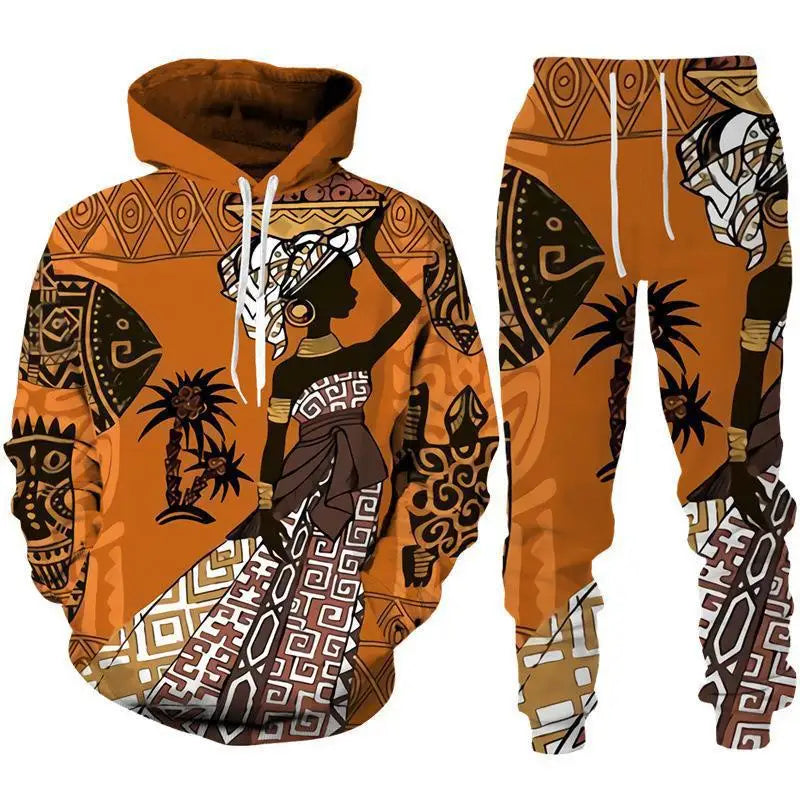 African Ethnic Style 3D Print Hoodies Pants Set Men Autumn Sweatshirts Sweatpants Two Piece Suits Outdoor Tracksuit Man Clothing