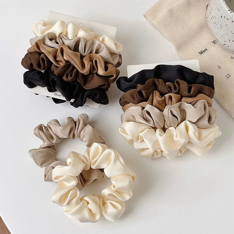 Gentle hold satin scrunchies suitable for all hair types from thick to fine