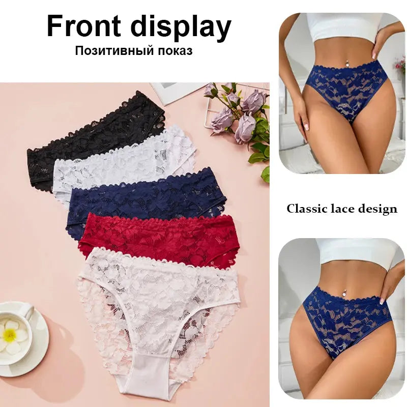 Close-up of delicate lace detailing on high-waist briefs, showcasing premium craftsmanship.