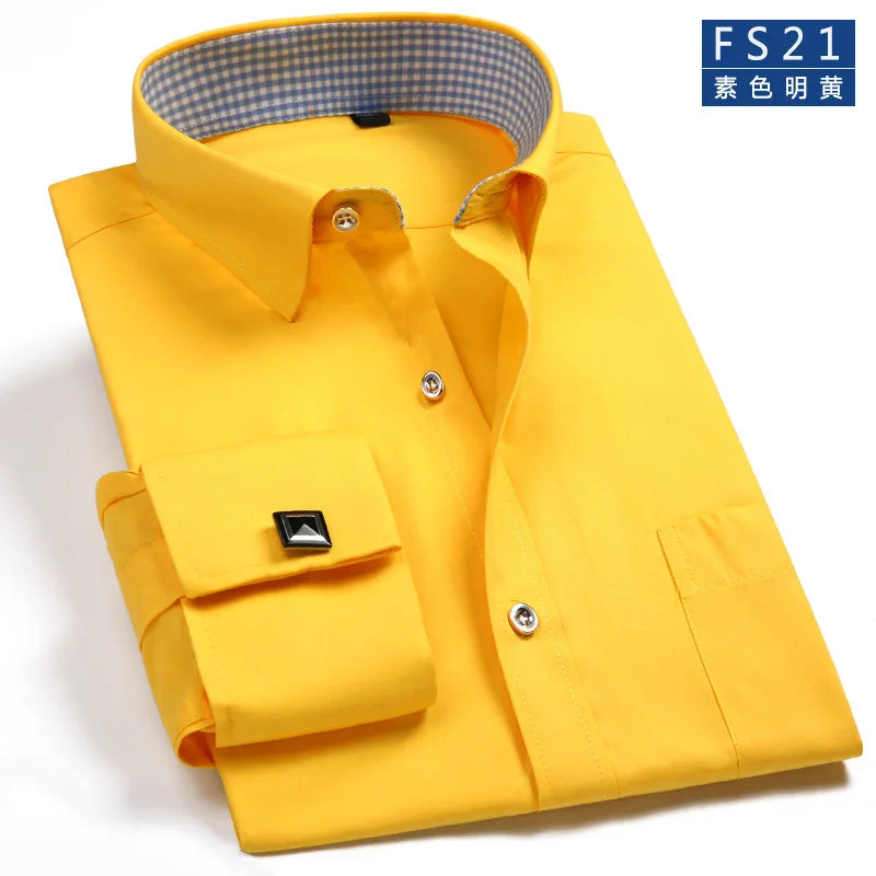 French cuff dress shirt collar and button-front detail in crisp white broadcloth