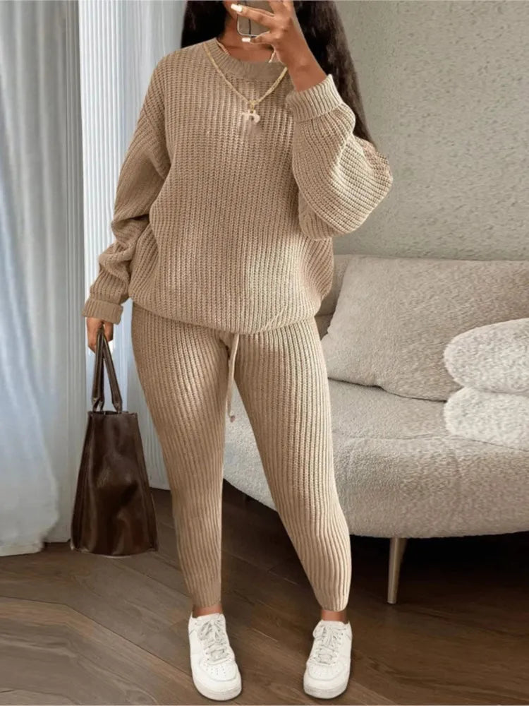 Cozy Elegance Knit Set in soft beige, showcasing a chic and comfortable two-piece outfit.