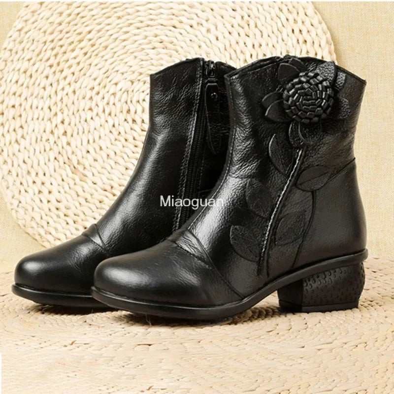 Waterproof vintage bloom boots with anti-slip sole perfect for autumn and winter wear
