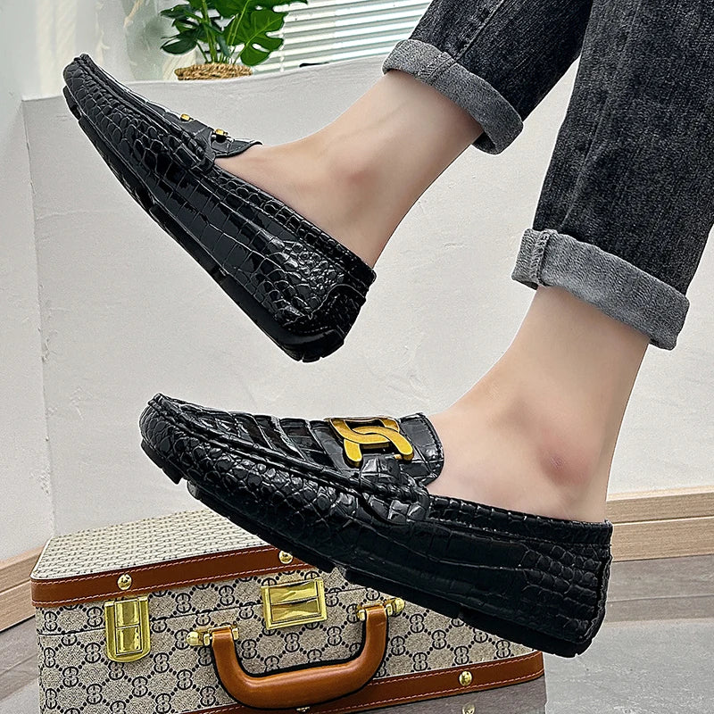 Comfortable dress loafers with solid black design and rubber outsole traction