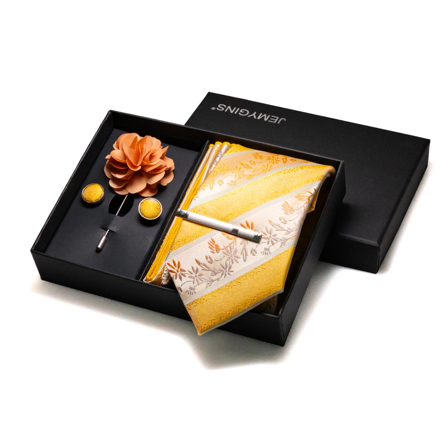 Luxury five-piece tie set featuring premium silk with intricate tatting design