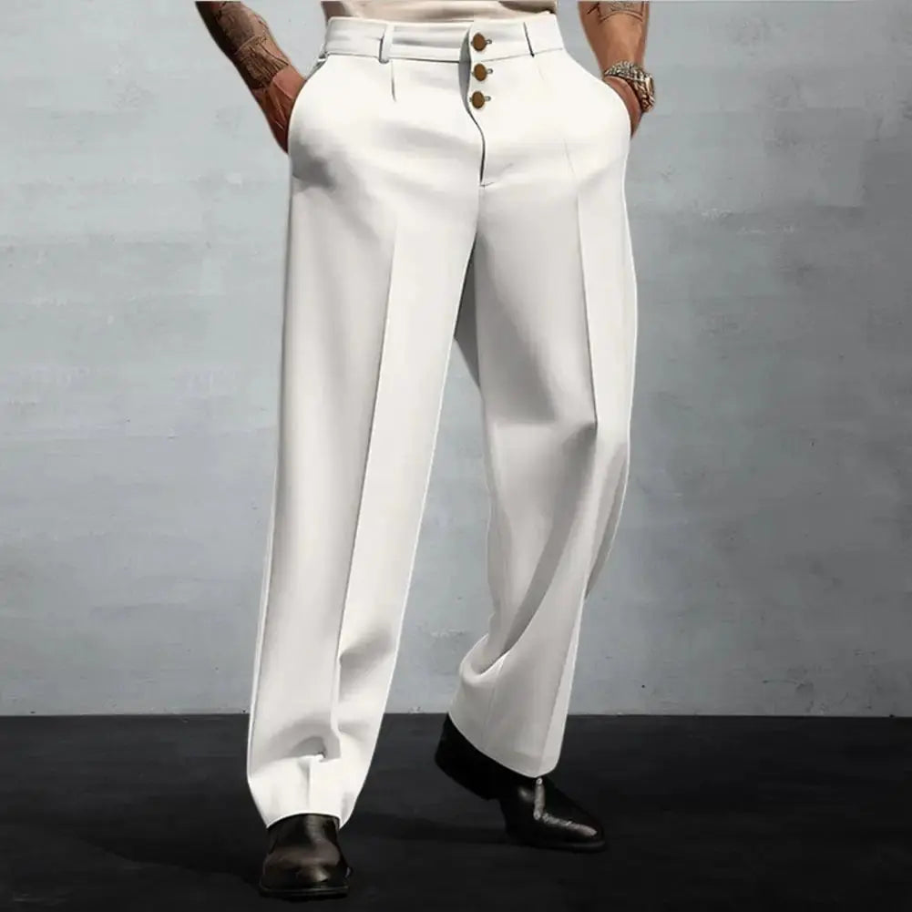 Versatile trousers in navy blue, blending comfort and style for year-round fashion.