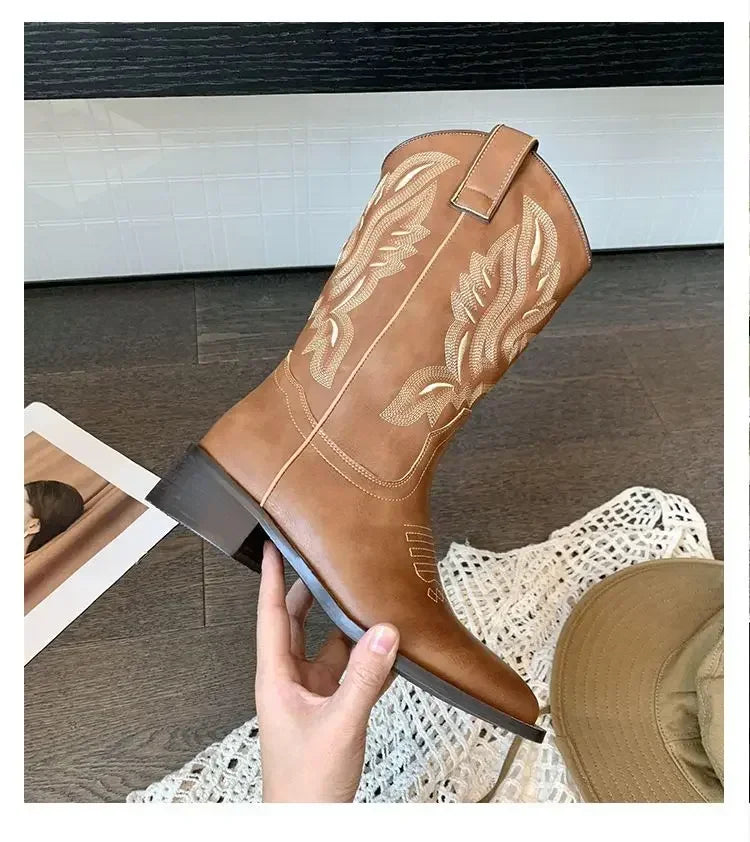 Embroidered square toe boots combining heritage craftsmanship with modern sophistication