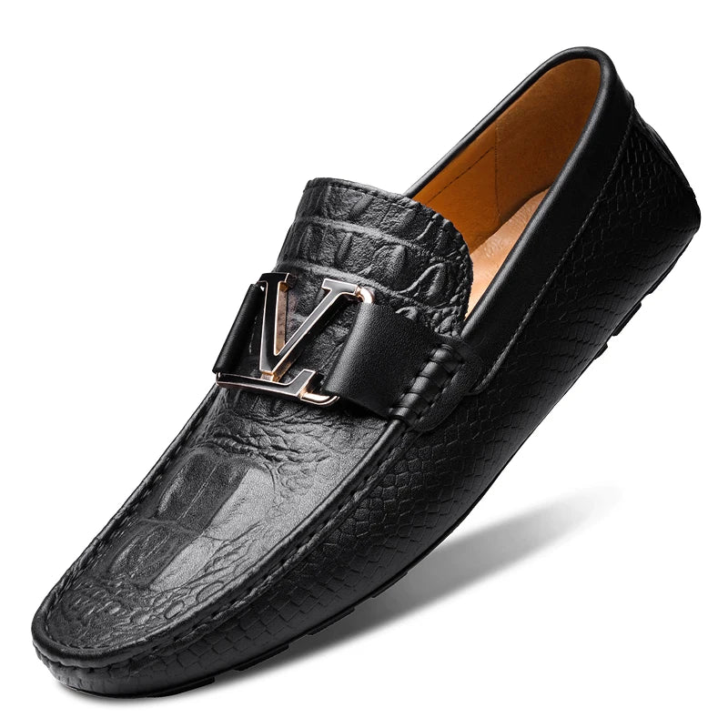 Versatile crocodile-textured leather loafers transitioning from office to networking events