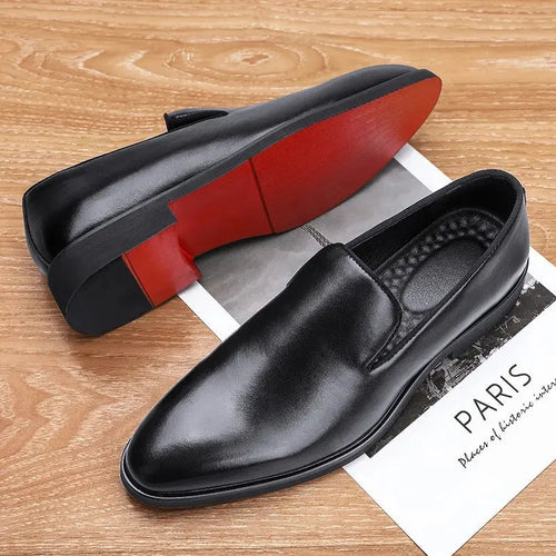 Red Sole Business Loafers for Men in premium faux leather with signature red bottom and cushioned insole