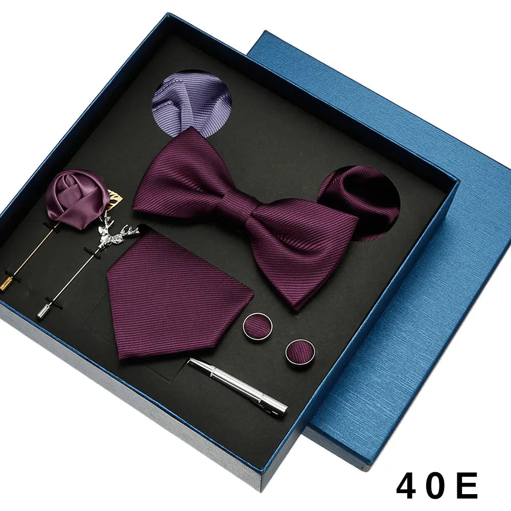 Premium formal wear set featuring tie, bowtie, handkerchief and matching cufflinks