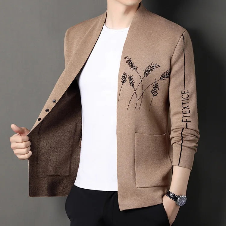 Model wearing the Warmth Meets Style cardigan during an autumn walk.