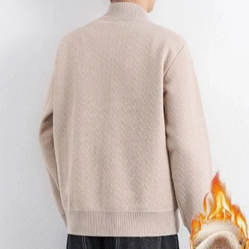 Close-up of the stand collar on the Winter's Embrace zip cardigan.