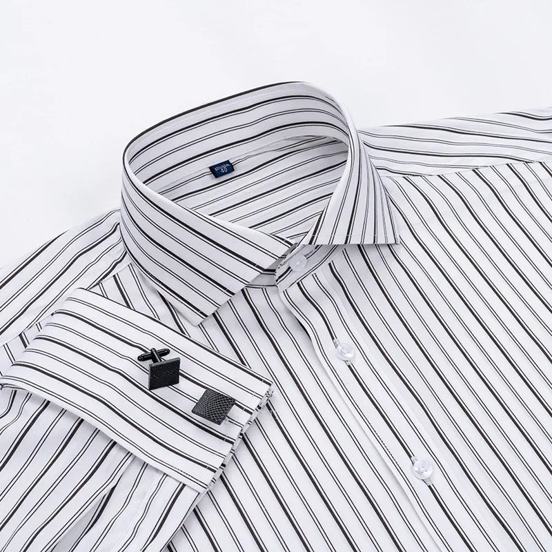 Premium dress shirt with spread Windsor collar and French cuffs for cufflinks