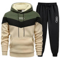 Men's tricolor tracksuit in soft polyester for winter warmth and street style comfort.