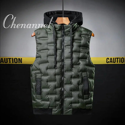 Men's sleeveless hooded vest in dark navy, perfect for autumn adventures.