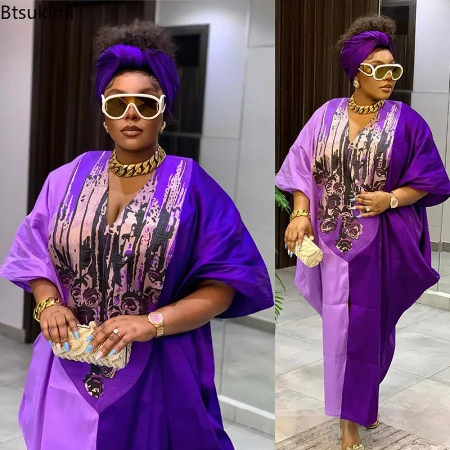 African Ethnic Style Long Dresses for Women 2026 Traditional Printed Patchwork Muslim Abayas Hijab Females Loose Robe Plus Size