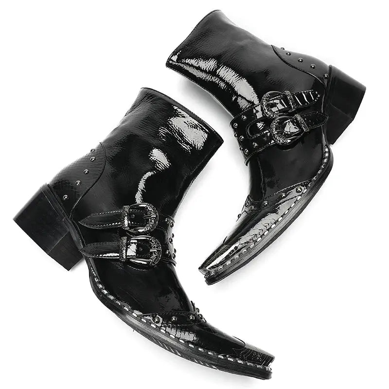 Premium cow leather boots featuring adjustable metal buckle details and artisan stitching