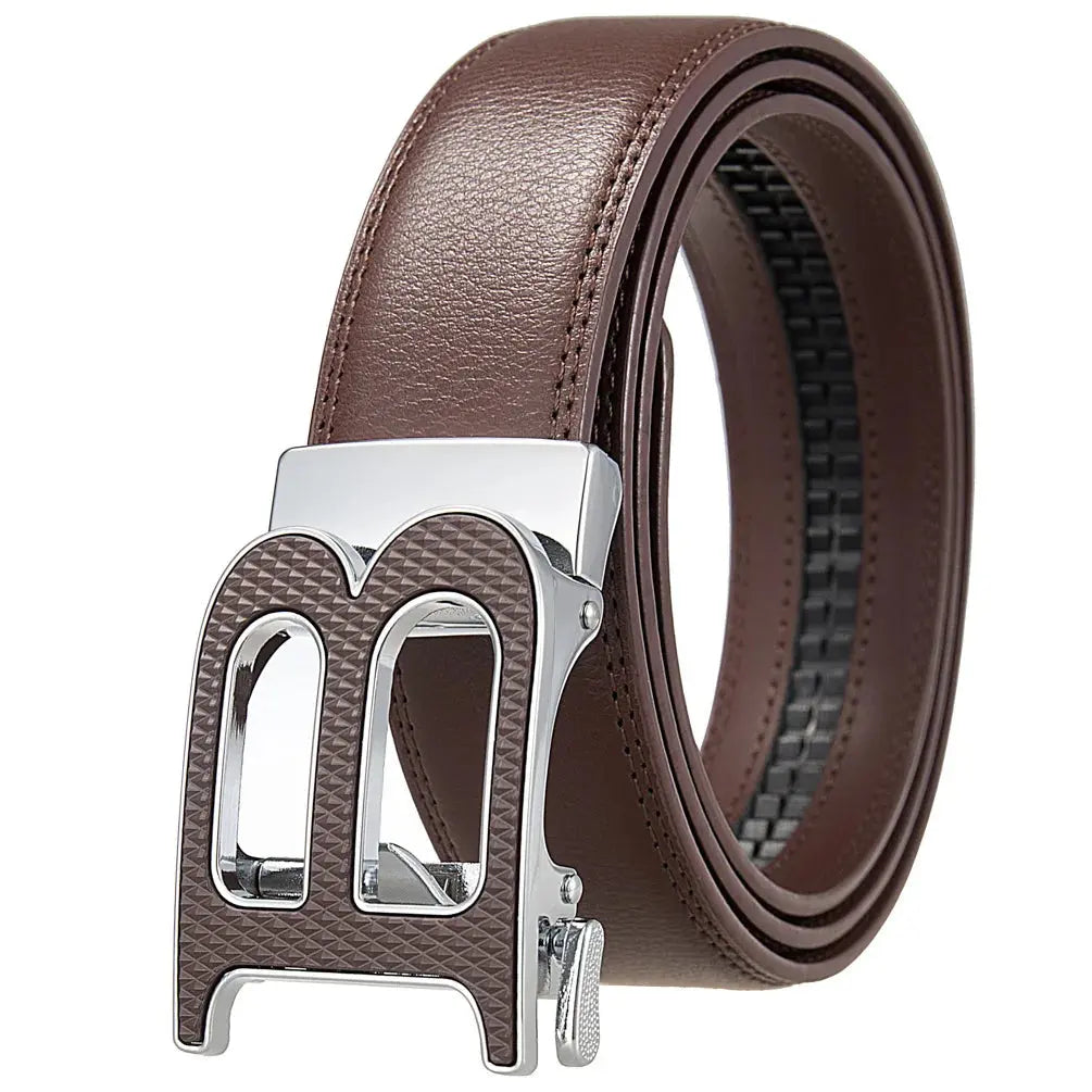 The Command the Room leather belt displayed on a wooden surface, highlighting its sleek design and premium quality.