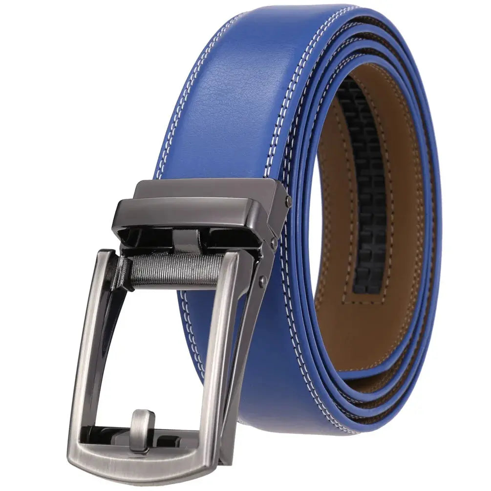 Sleek dress belt with automatic buckle, perfect for board meetings.