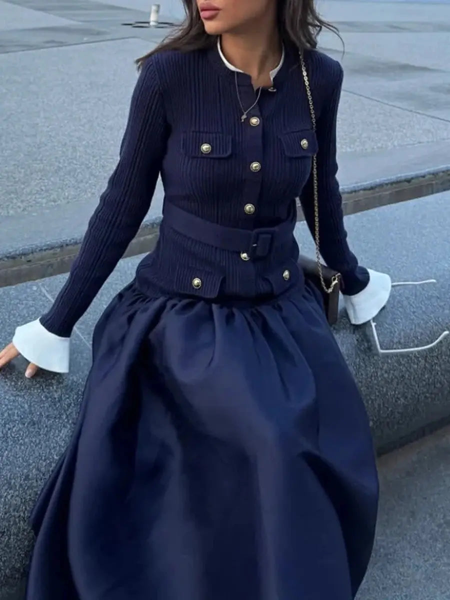 Back view of the contoured fit dress highlighting its sophisticated silhouette.