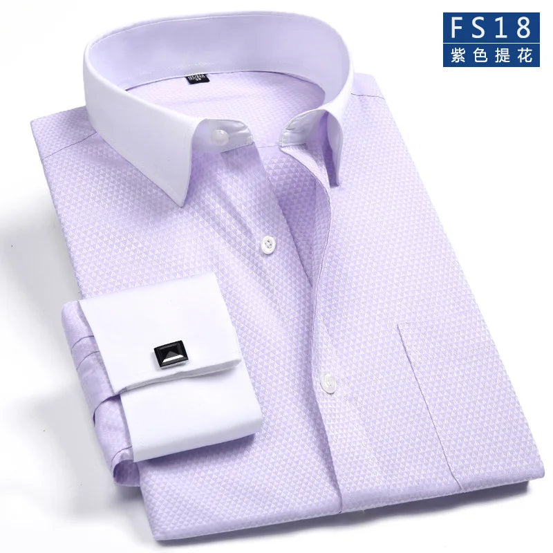 French cuff formal shirt single-breasted front in premium cotton-polyester blend