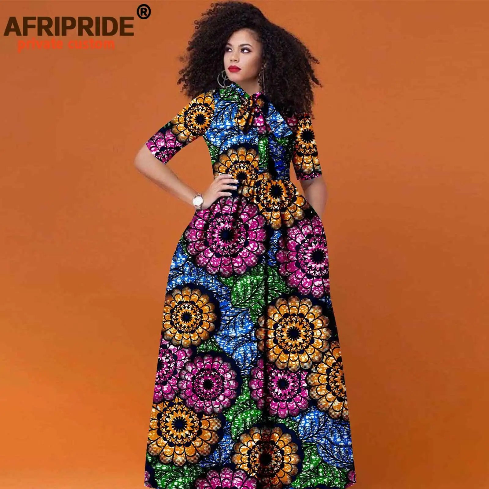 African Women's Ankara Half Sleeve High Waist Maxi Dress