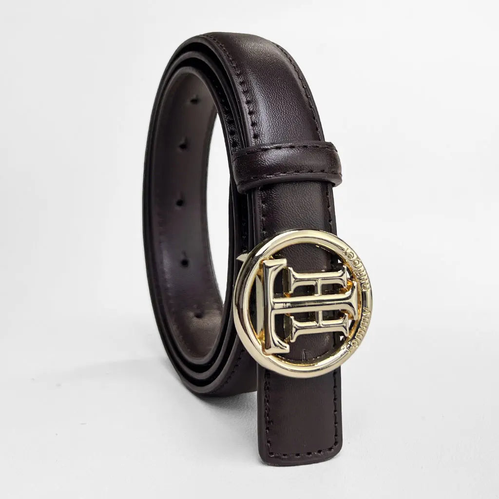Durable PU leather belt enhancing the silhouette of a dress.