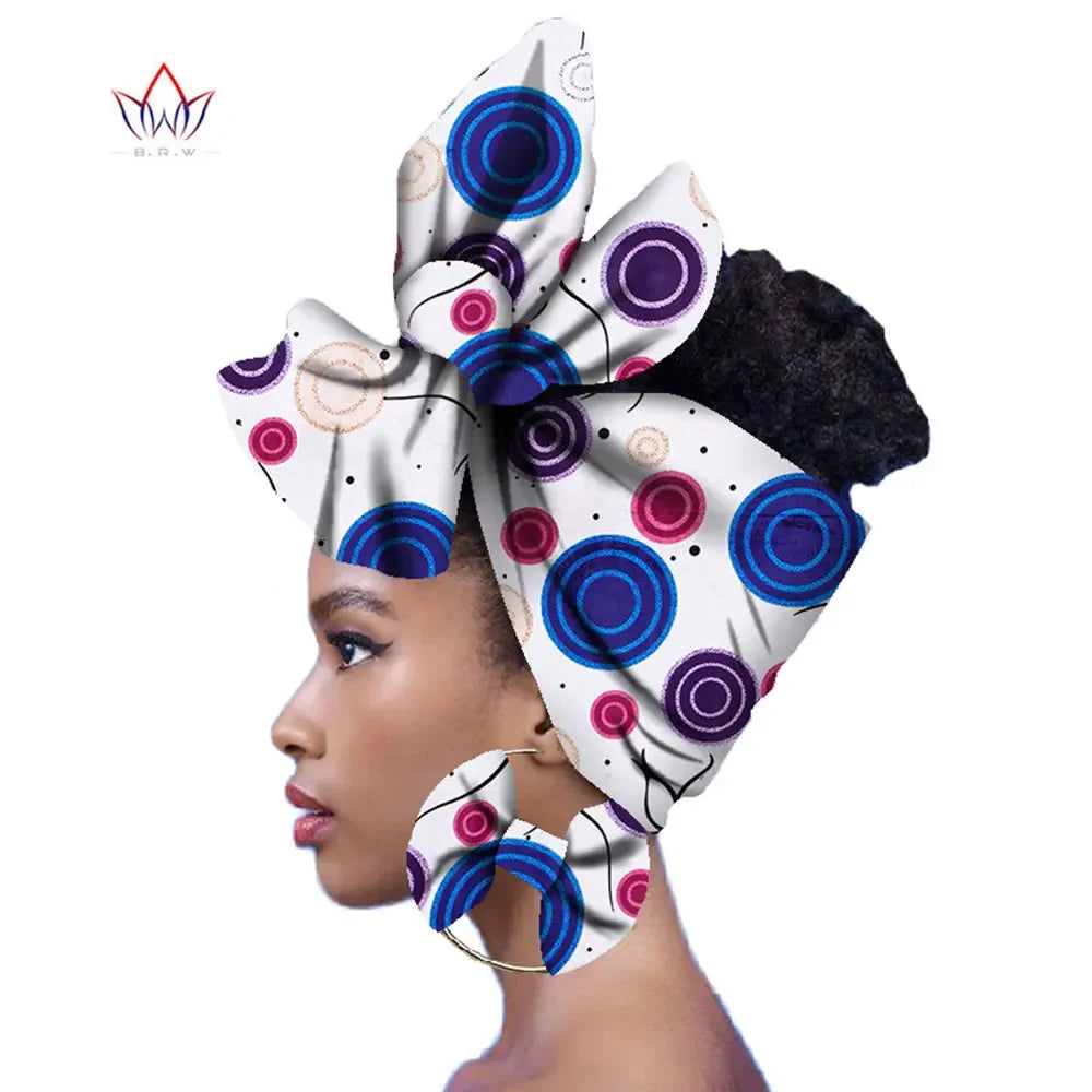 2024 Fashion African Head Scarf And Warrings 2 Pieces Women African Clothing Bazin Rich Headwear Wax Ankara Hairband SP018