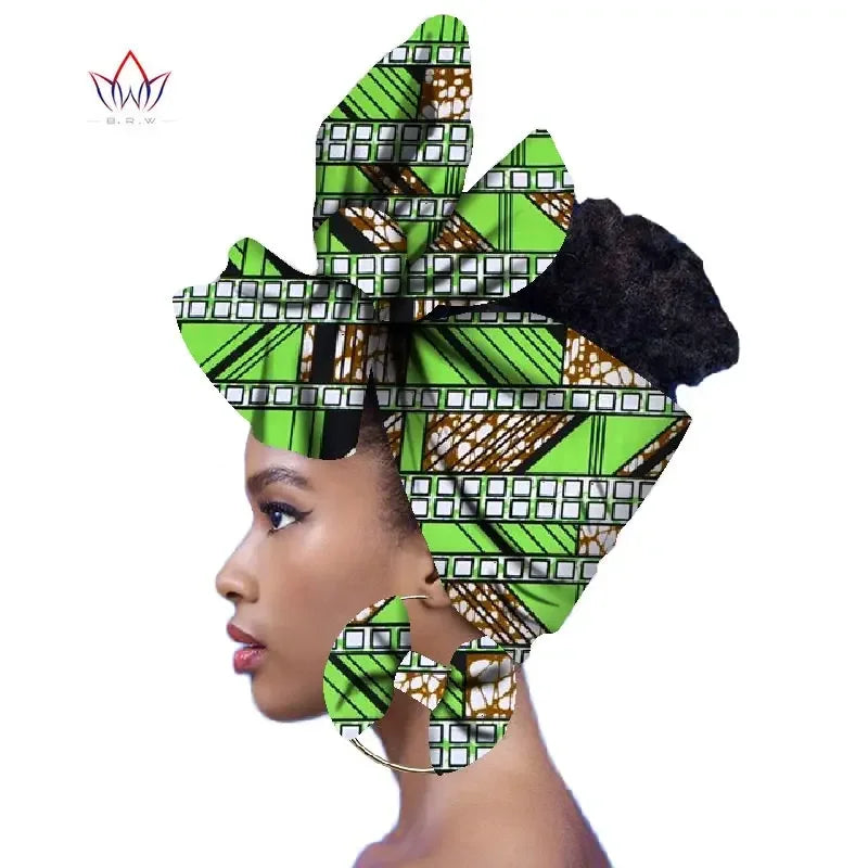 2024 Fashion African Head Scarf And Warrings 2 Pieces Women African Clothing Bazin Rich Headwear Wax Ankara Hairband SP018