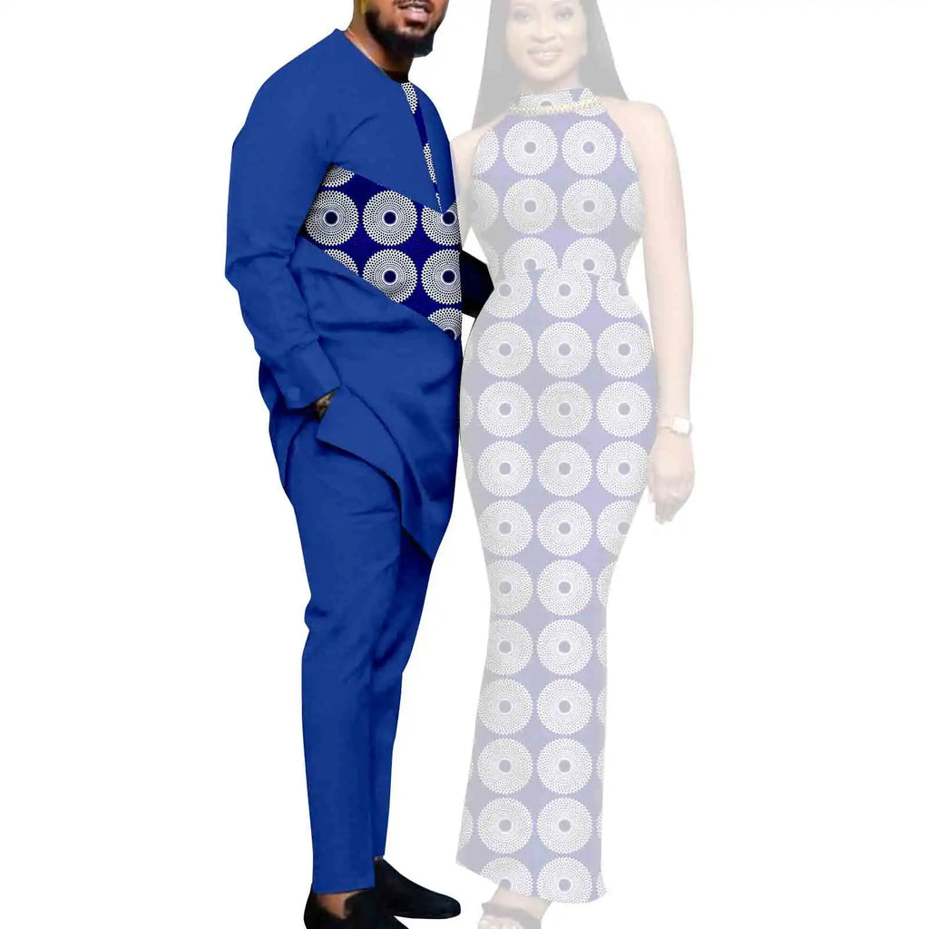 African Print Dresses for Women Couple Matching Clothing for Wedding Men Outfits Dashiki Top and Pants Sets Bazin Riche Y23C030