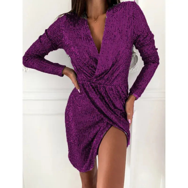 Midnight Sparkle Mini Dress paired with heels, perfect for evening wear occasions.