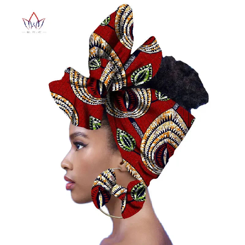 2024 Fashion African Head Scarf And Warrings 2 Pieces Women African Clothing Bazin Rich Headwear Wax Ankara Hairband SP018